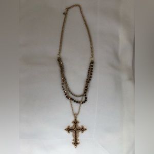 Goldtone multi-chain cross necklace